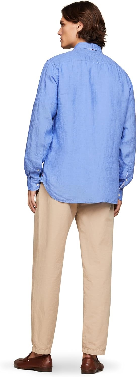 image:imageTommy Hilfiger Mens Long Sleeve Casual Linen Button Down Shirts in Regular FitBlue Spell