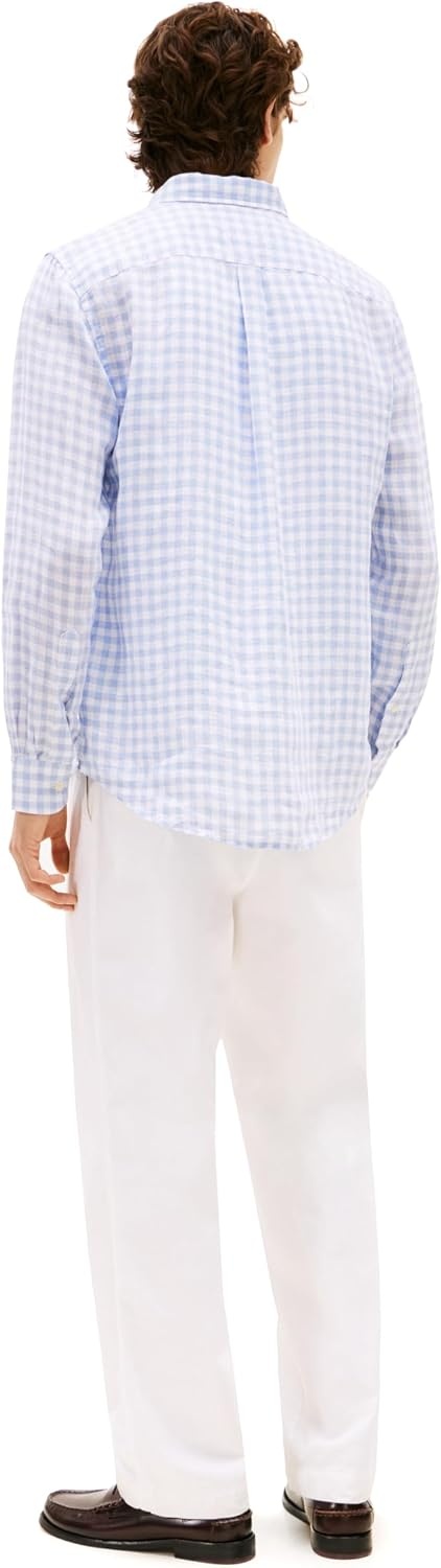 image:imageTommy Hilfiger Mens Long Sleeve Casual Linen Button Down Shirts in Regular FitBreezy Blue Check