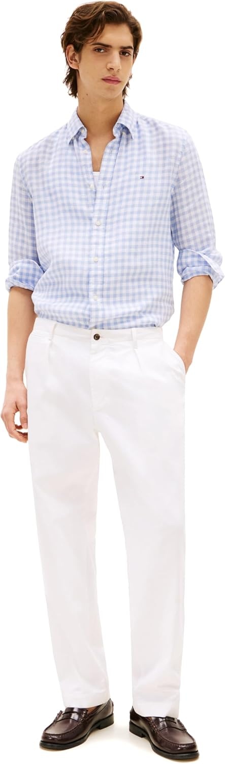image:imageTommy Hilfiger Mens Long Sleeve Casual Linen Button Down Shirts in Regular FitBreezy Blue Check