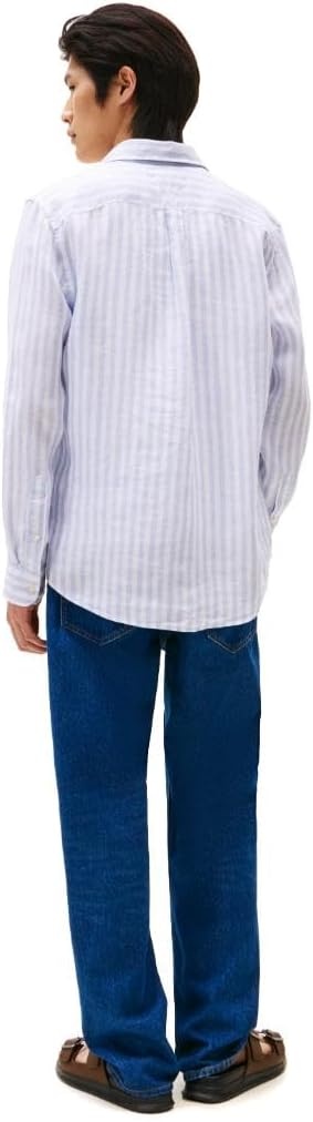 image:imageTommy Hilfiger Mens Long Sleeve Casual Linen Button Down Shirts in Regular FitBreezy Blue Optic White