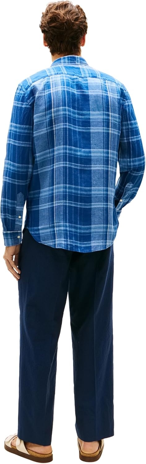 image:imageTommy Hilfiger Mens Long Sleeve Casual Linen Button Down Shirts in Regular FitBrisk Blue Check