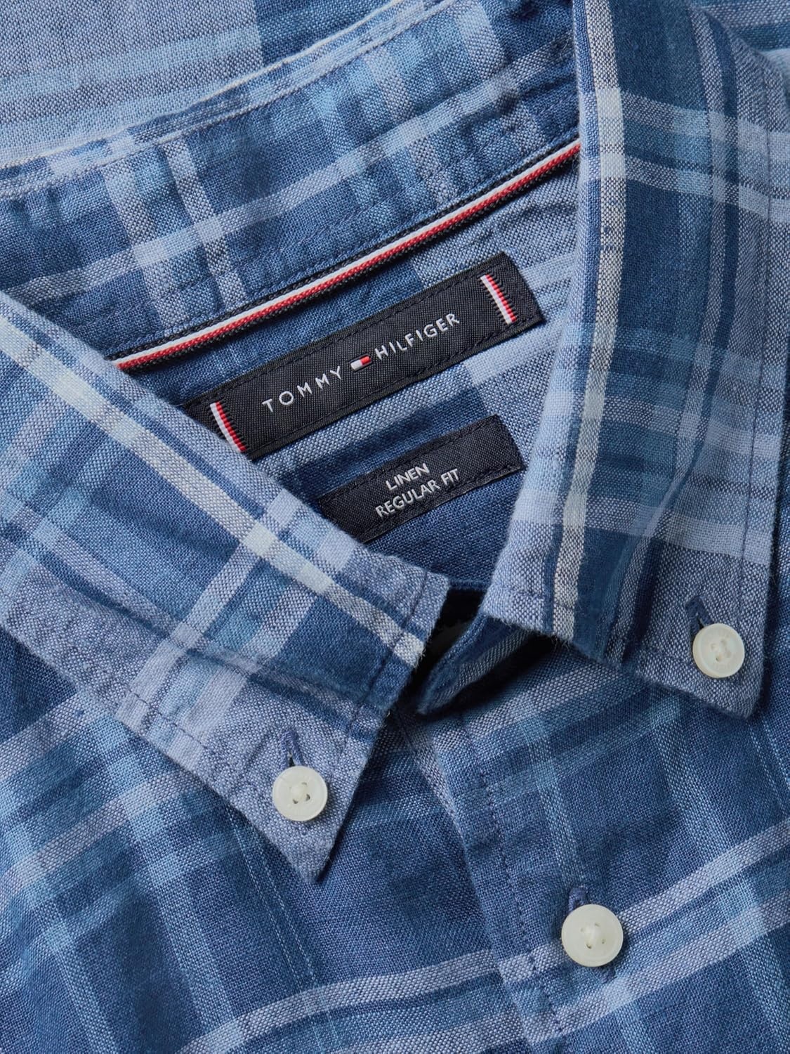 image:imageTommy Hilfiger Mens Long Sleeve Casual Linen Button Down Shirts in Regular FitBrisk Blue Check