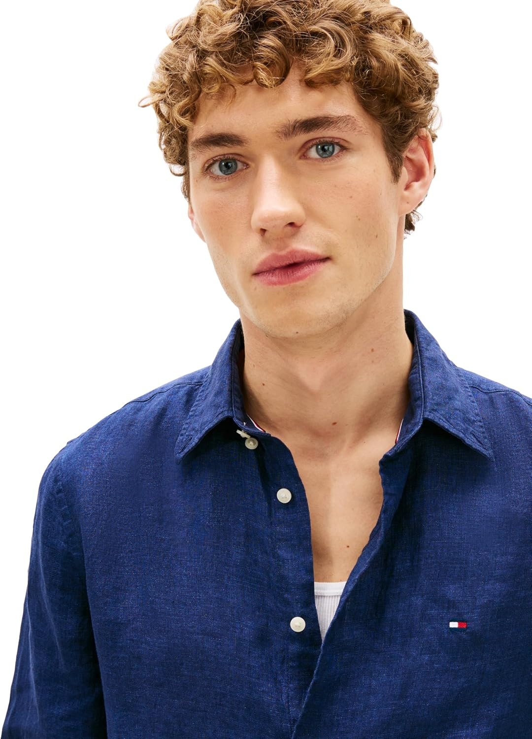 image:imageTommy Hilfiger Mens Long Sleeve Casual Linen Button Down Shirts in Regular FitCarbon Navy
