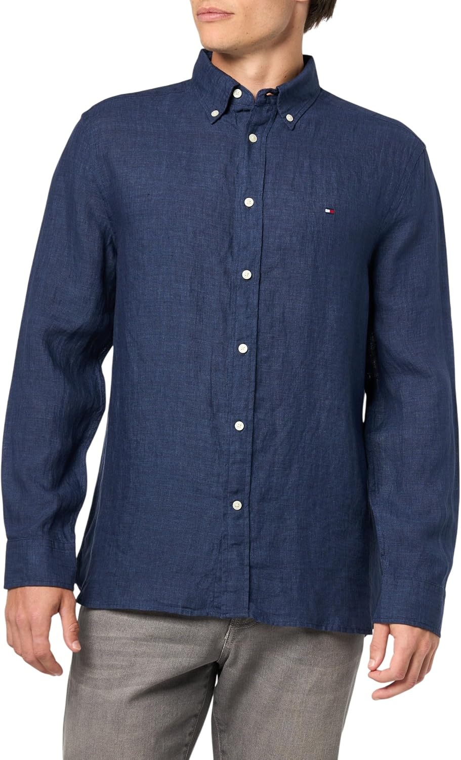 image:imageTommy Hilfiger Mens Long Sleeve Casual Linen Button Down Shirts in Regular FitCarbon Navy