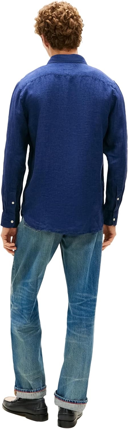 image:imageTommy Hilfiger Mens Long Sleeve Casual Linen Button Down Shirts in Regular FitCarbon Navy