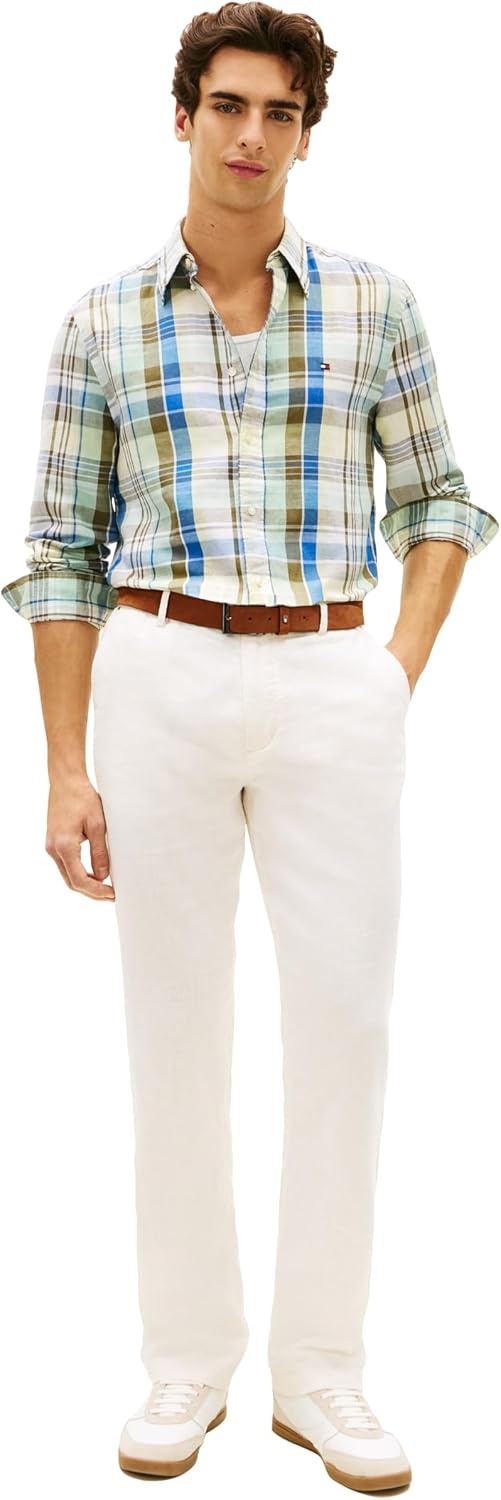 image:imageTommy Hilfiger Mens Long Sleeve Casual Linen Button Down Shirts in Regular FitCitronella Check