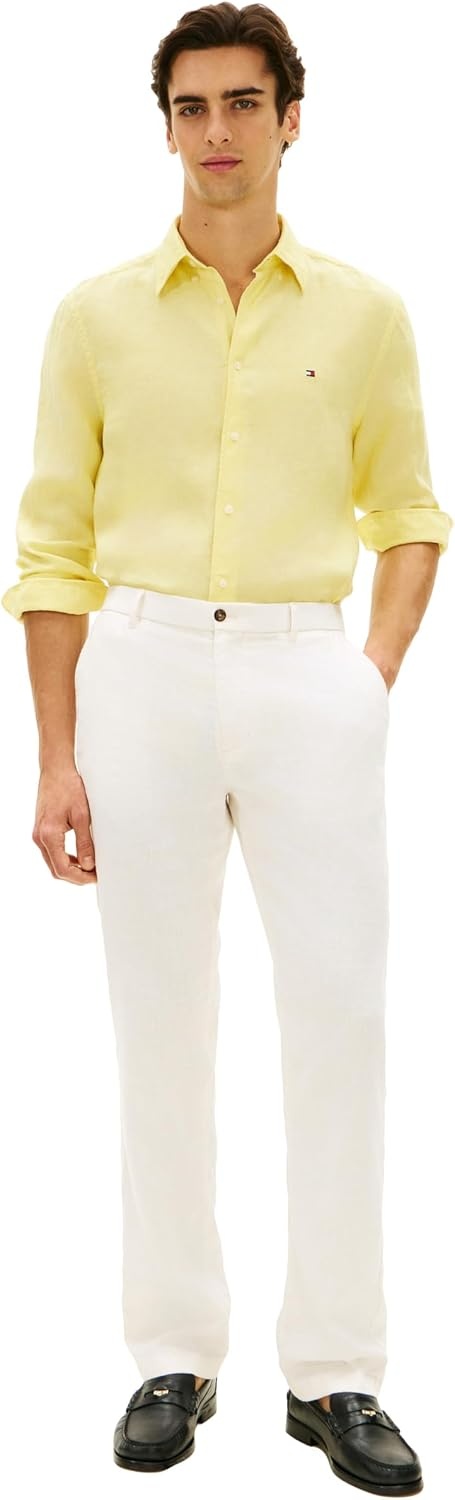 image:imageTommy Hilfiger Mens Long Sleeve Casual Linen Button Down Shirts in Regular FitCitronella