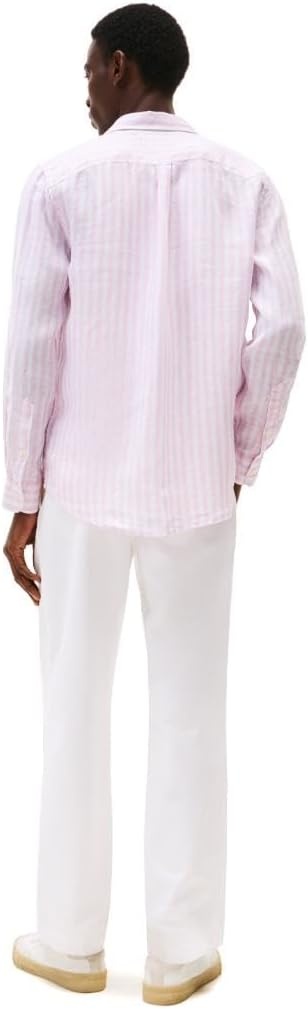 image:imageTommy Hilfiger Mens Long Sleeve Casual Linen Button Down Shirts in Regular FitClassic Pink Stripe