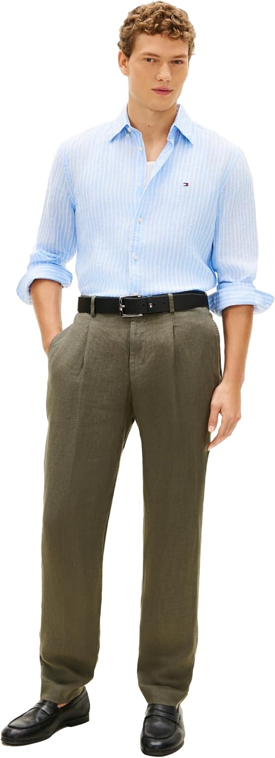 image:imageTommy Hilfiger Mens Long Sleeve Casual Linen Button Down Shirts in Regular FitCloudy Blue Stripe
