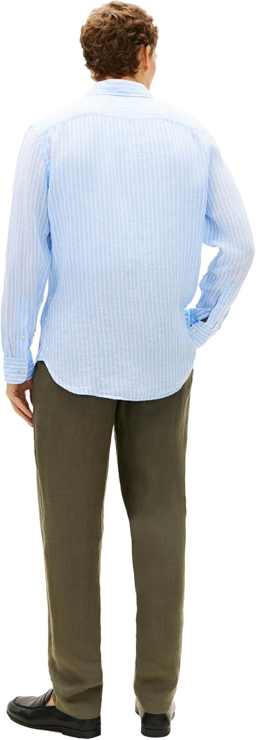 image:imageTommy Hilfiger Mens Long Sleeve Casual Linen Button Down Shirts in Regular FitCloudy Blue Stripe