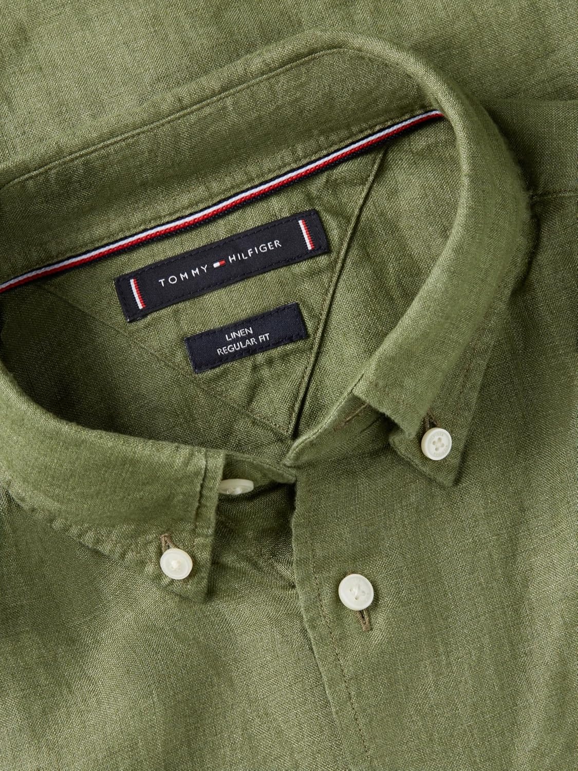 image:imageTommy Hilfiger Mens Long Sleeve Casual Linen Button Down Shirts in Regular FitDark Artichoke