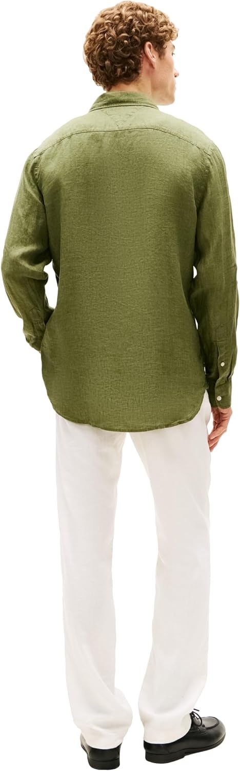 image:imageTommy Hilfiger Mens Long Sleeve Casual Linen Button Down Shirts in Regular FitDark Artichoke