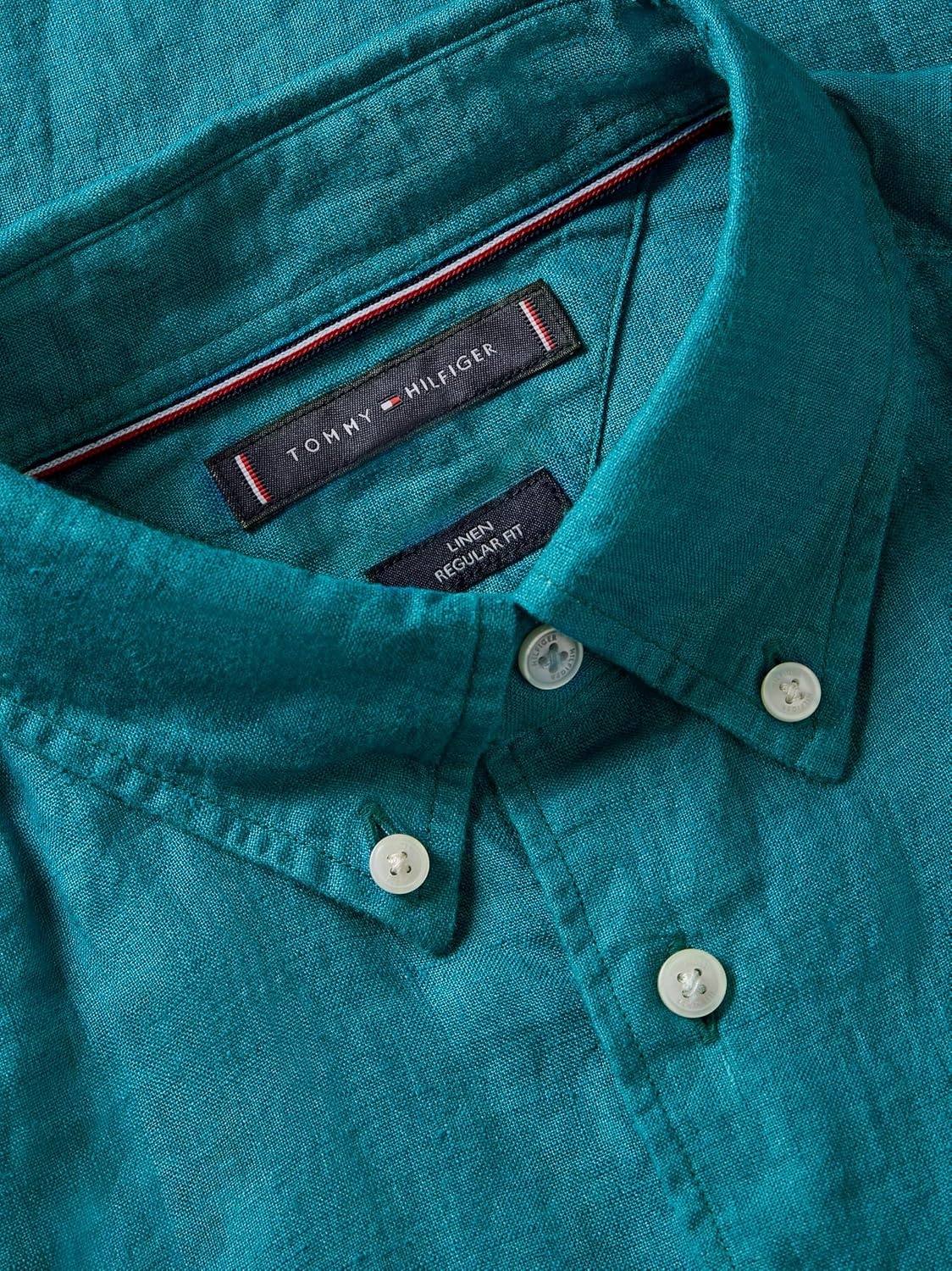 image:imageTommy Hilfiger Mens Long Sleeve Casual Linen Button Down Shirts in Regular FitDeep Ocean