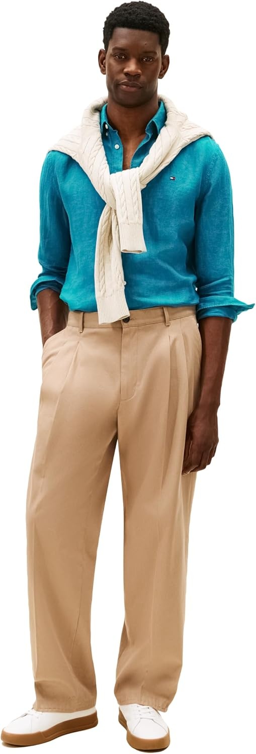 image:imageTommy Hilfiger Mens Long Sleeve Casual Linen Button Down Shirts in Regular FitDeep Ocean