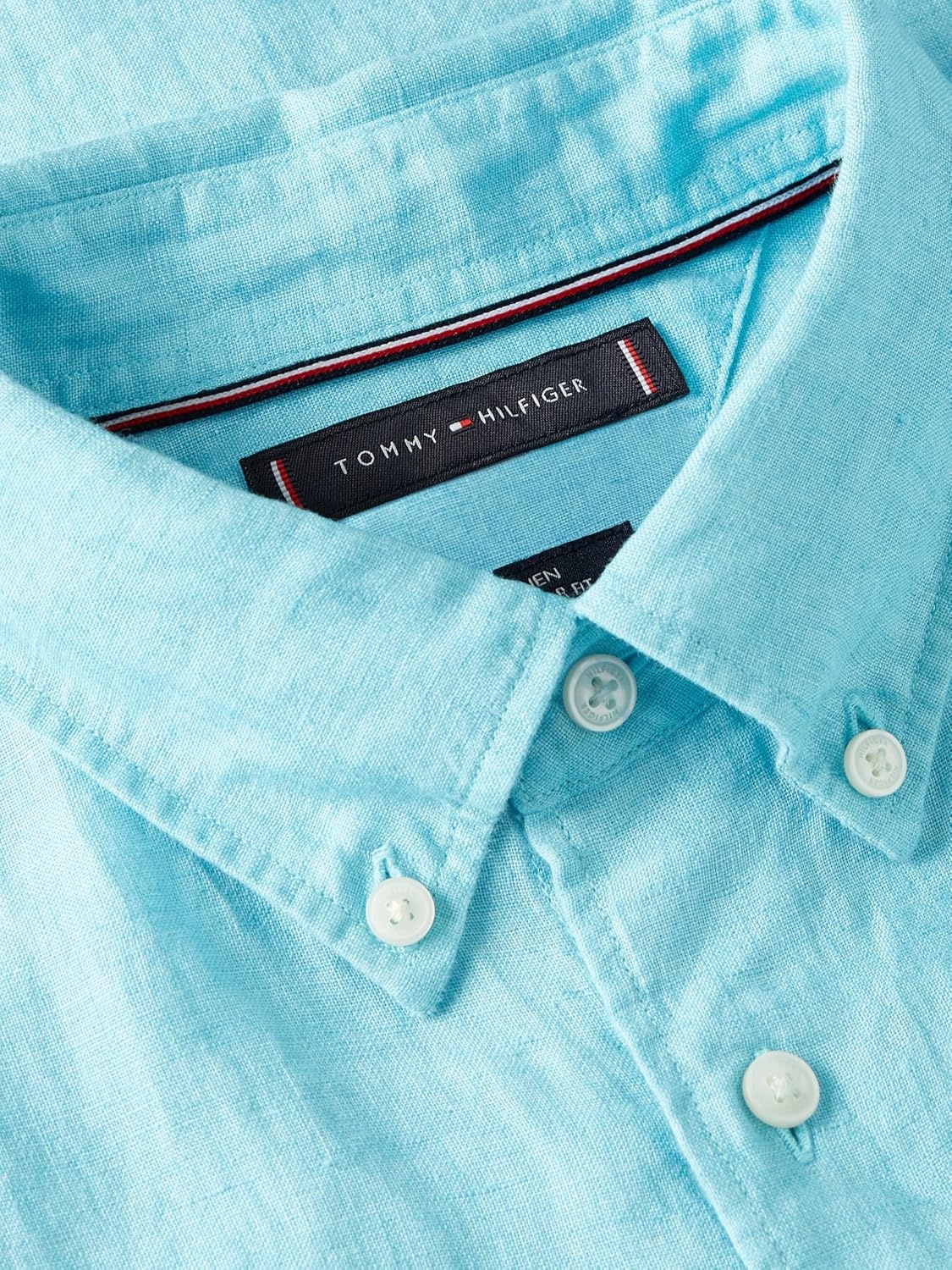image:imageTommy Hilfiger Mens Long Sleeve Casual Linen Button Down Shirts in Regular FitDewy Blue