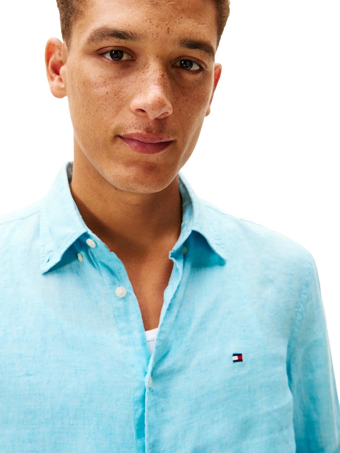 image:imageTommy Hilfiger Mens Long Sleeve Casual Linen Button Down Shirts in Regular FitDewy Blue