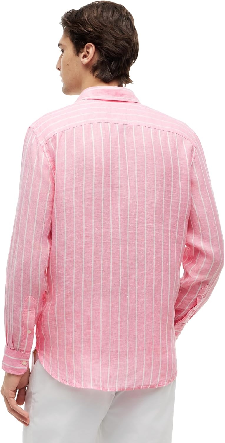 image:imageTommy Hilfiger Mens Long Sleeve Casual Linen Button Down Shirts in Regular FitDoll Pink Stripe