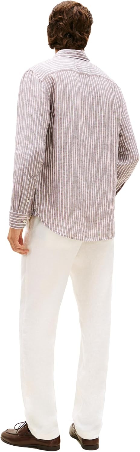 image:imageTommy Hilfiger Mens Long Sleeve Casual Linen Button Down Shirts in Regular FitLegacy Brown Stripe