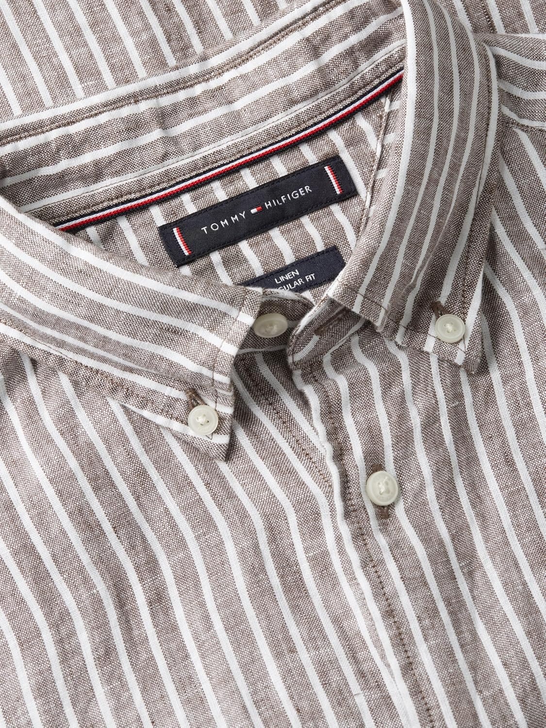 image:imageTommy Hilfiger Mens Long Sleeve Casual Linen Button Down Shirts in Regular FitLegacy Brown Stripe