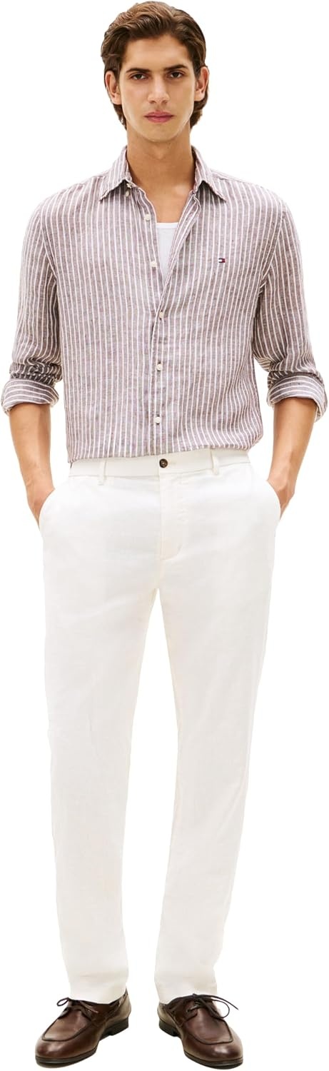 image:imageTommy Hilfiger Mens Long Sleeve Casual Linen Button Down Shirts in Regular FitLegacy Brown Stripe