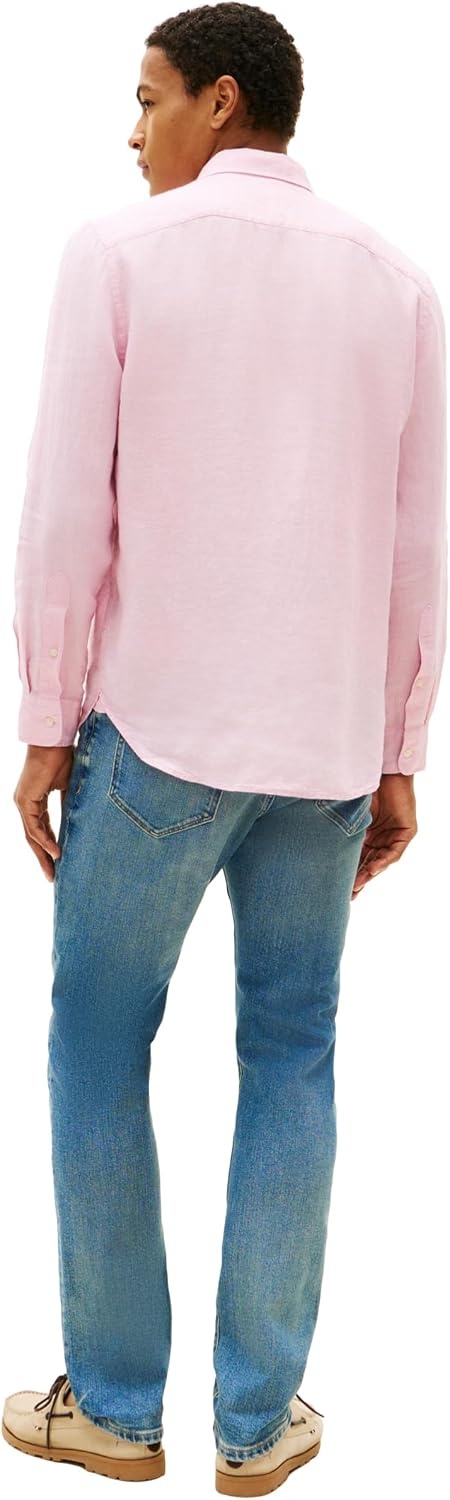 image:imageTommy Hilfiger Mens Long Sleeve Casual Linen Button Down Shirts in Regular FitLight Pink