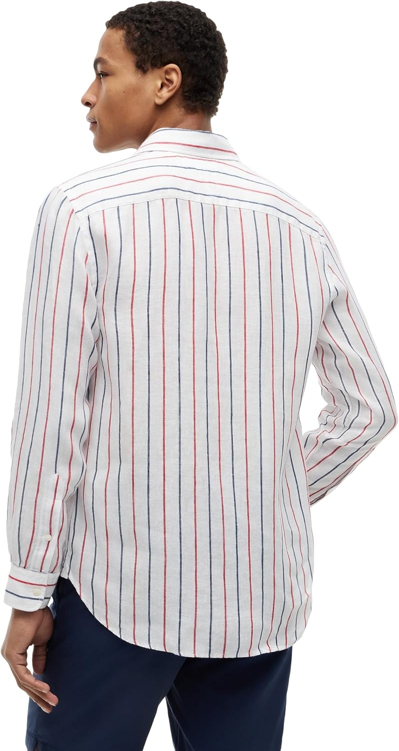image:imageTommy Hilfiger Mens Long Sleeve Casual Linen Button Down Shirts in Regular FitMedium Red Stripe