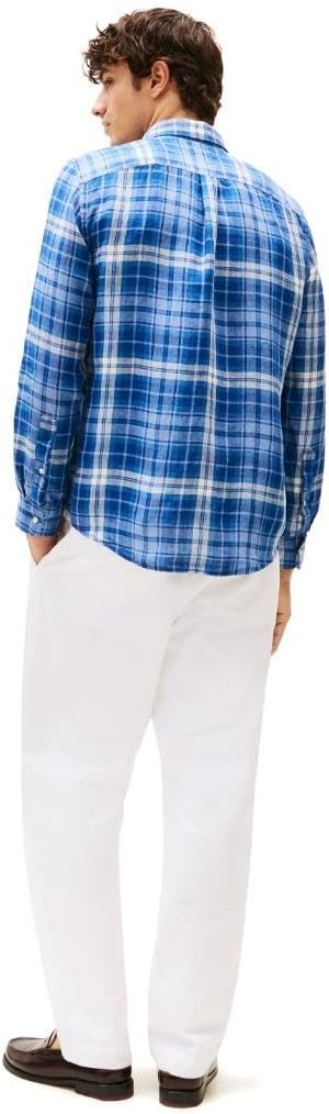 image:imageTommy Hilfiger Mens Long Sleeve Casual Linen Button Down Shirts in Regular FitNight Sky Check