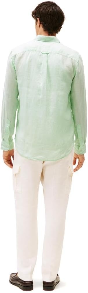 image:imageTommy Hilfiger Mens Long Sleeve Casual Linen Button Down Shirts in Regular FitOpal Green
