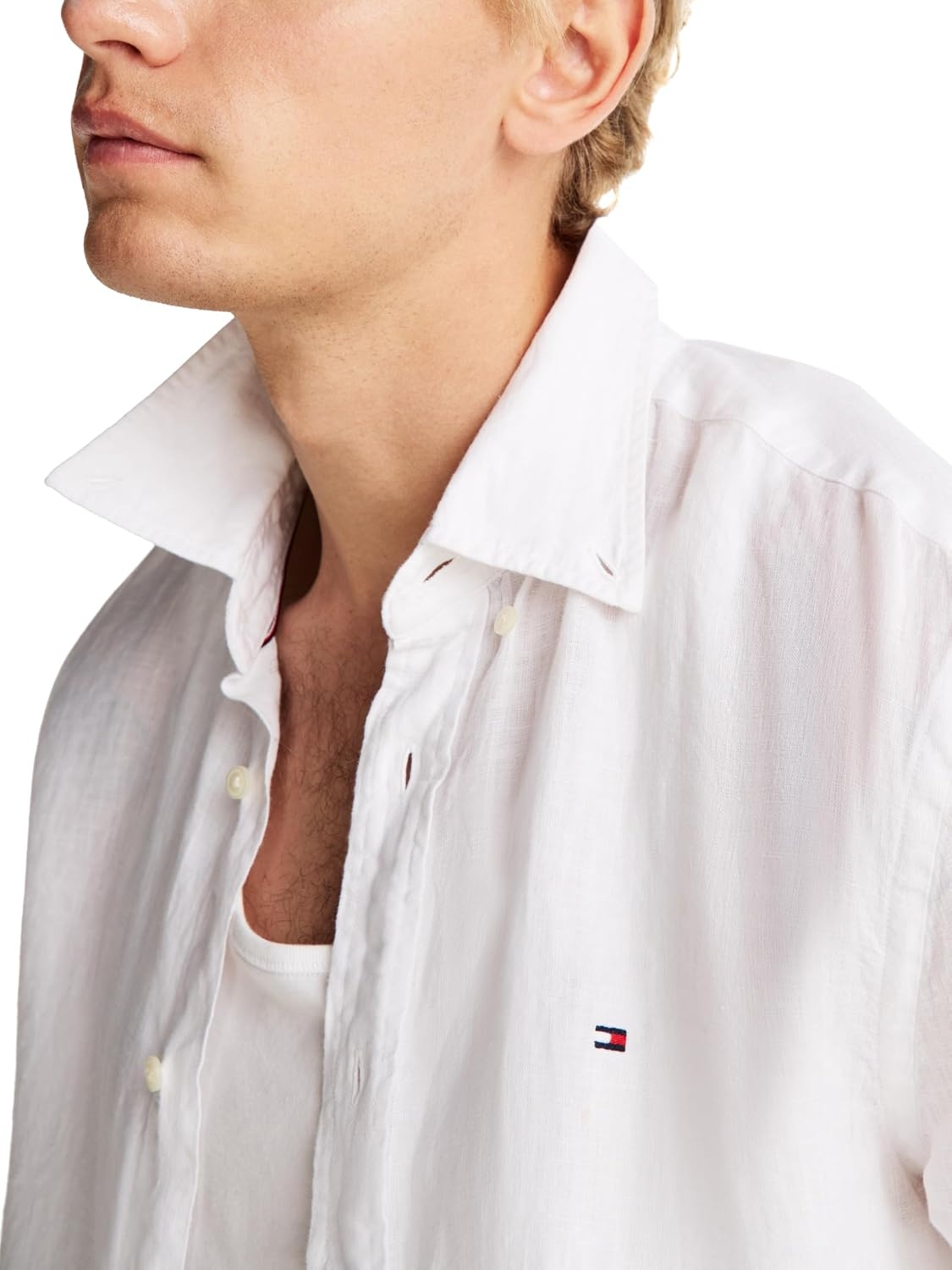 image:imageTommy Hilfiger Mens Long Sleeve Casual Linen Button Down Shirts in Regular FitOptic White