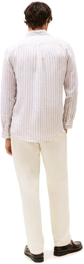 image:imageTommy Hilfiger Mens Long Sleeve Casual Linen Button Down Shirts in Regular FitSandalwood Optic White