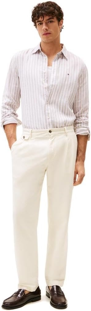 image:imageTommy Hilfiger Mens Long Sleeve Casual Linen Button Down Shirts in Regular FitSandalwood Optic White