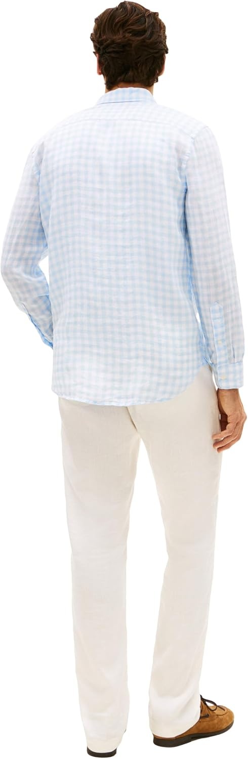 image:imageTommy Hilfiger Mens Long Sleeve Casual Linen Button Down Shirts in Regular FitSweet Blue Check