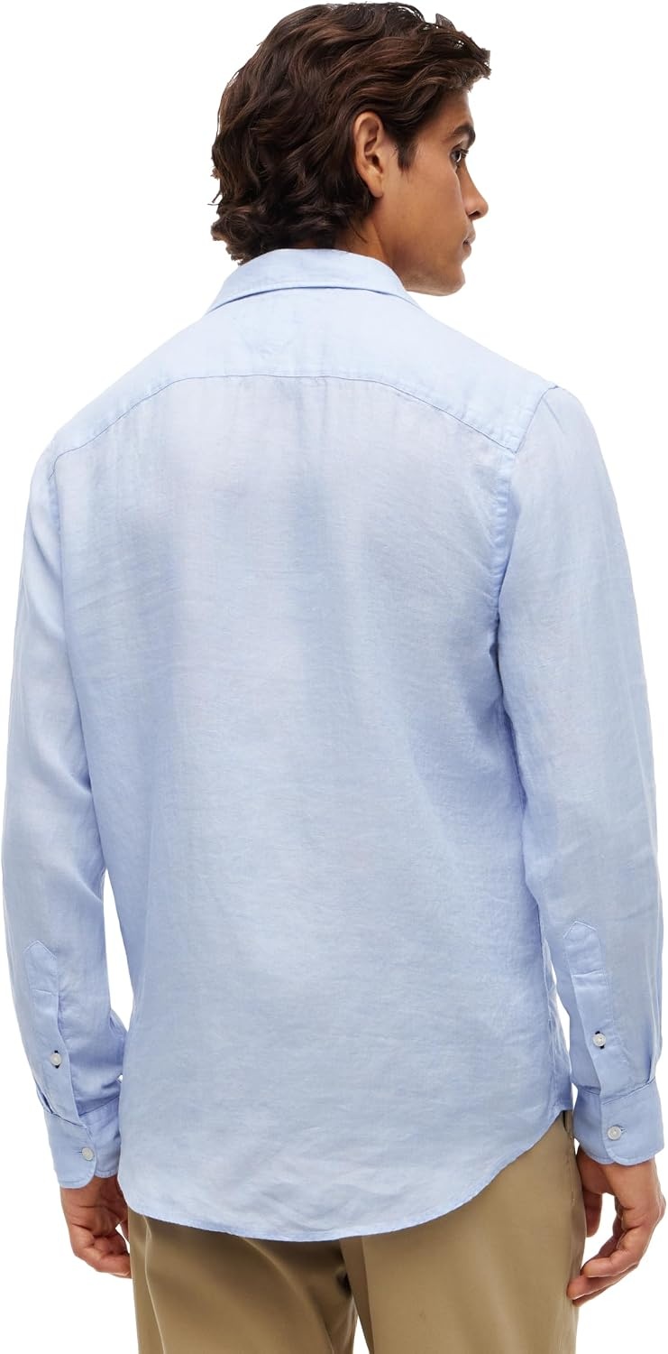 image:imageTommy Hilfiger Mens Long Sleeve Casual Linen Button Down Shirts in Regular FitSweet Blue