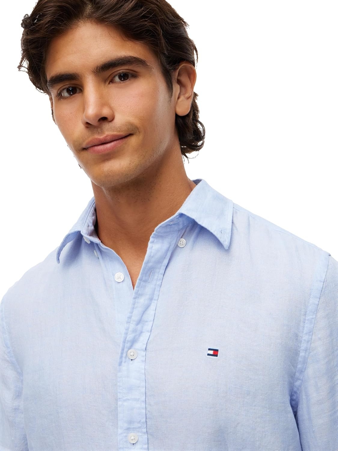 image:imageTommy Hilfiger Mens Long Sleeve Casual Linen Button Down Shirts in Regular FitSweet Blue
