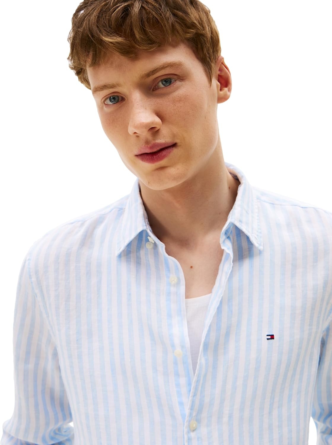 image:imageTommy Hilfiger Mens Long Sleeve Casual Linen Button Down Shirts in Regular FitVessel Blue Stripe