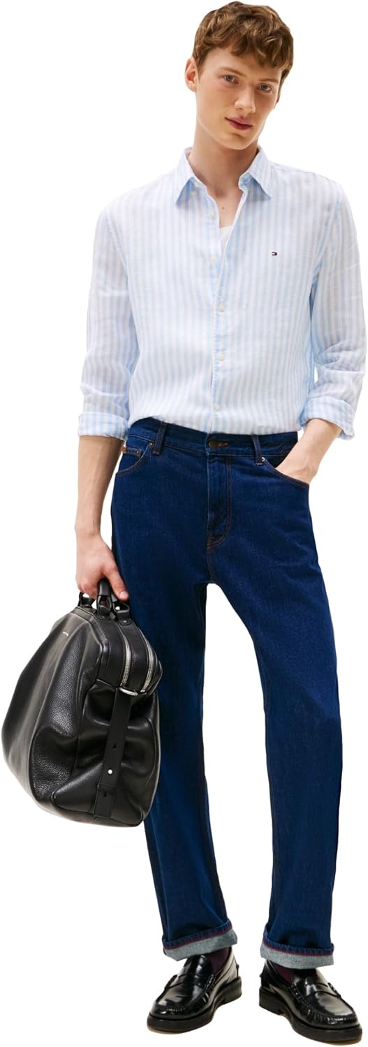 image:imageTommy Hilfiger Mens Long Sleeve Casual Linen Button Down Shirts in Regular FitVessel Blue Stripe