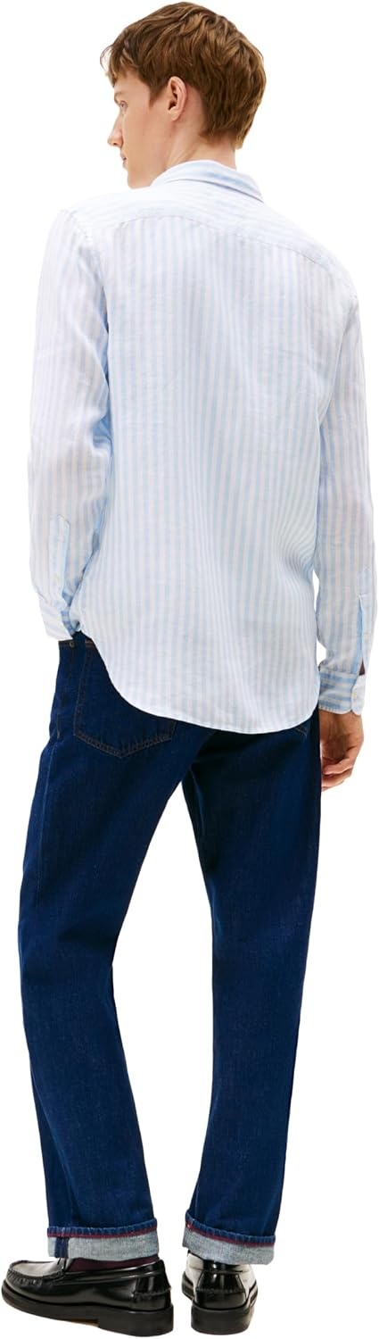 image:imageTommy Hilfiger Mens Long Sleeve Casual Linen Button Down Shirts in Regular FitVessel Blue Stripe