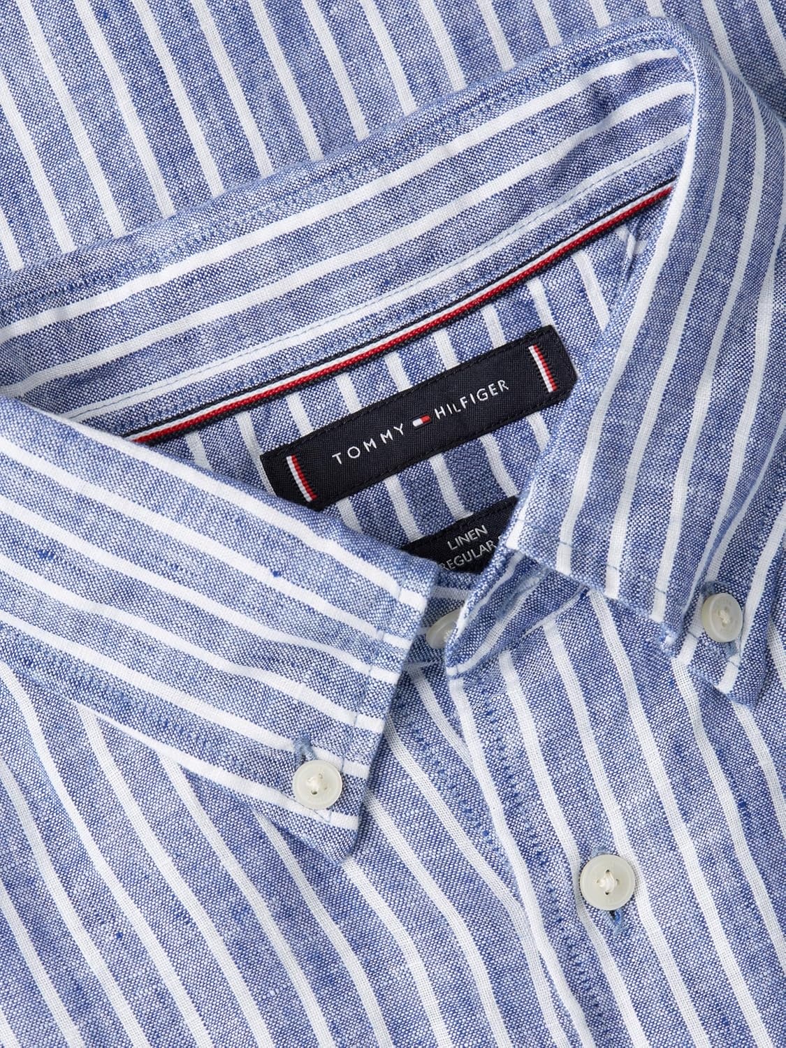 image:imageTommy Hilfiger Mens Long Sleeve Casual Linen Button Down Shirts in Regular FitWedge Blue Stripe
