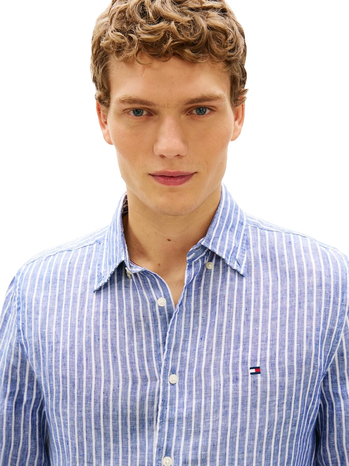 image:imageTommy Hilfiger Mens Long Sleeve Casual Linen Button Down Shirts in Regular FitWedge Blue Stripe