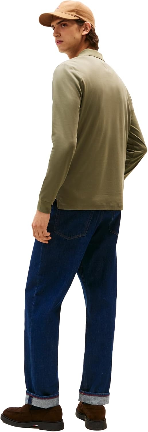 image:imageTommy Hilfiger Mens Long Sleeve Casual Polo Shirts in Regular Fit with Liquid CottonBattle Green