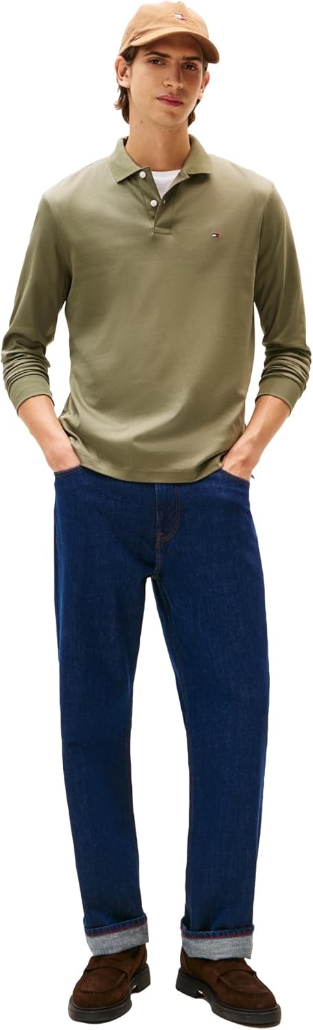 image:imageTommy Hilfiger Mens Long Sleeve Casual Polo Shirts in Regular Fit with Liquid CottonBattle Green