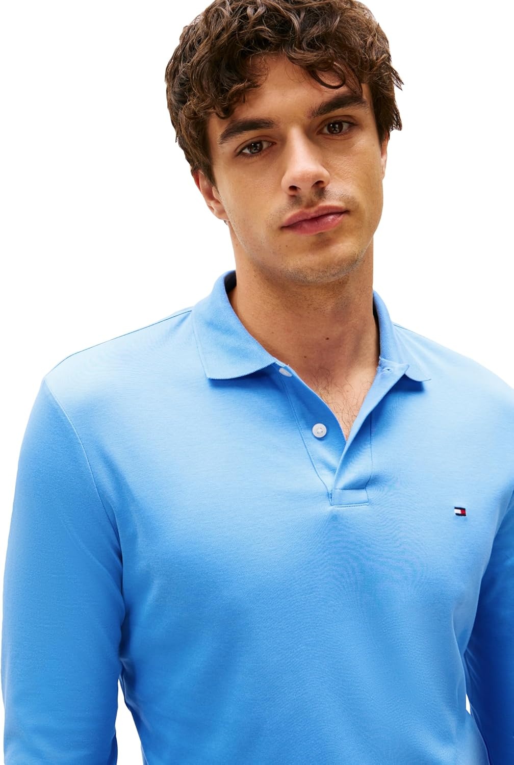 image:imageTommy Hilfiger Mens Long Sleeve Casual Polo Shirts in Regular Fit with Liquid CottonBlue Spell
