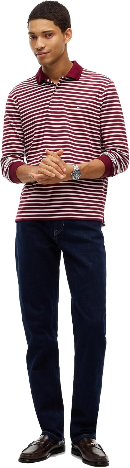 image:imageTommy Hilfiger Mens Long Sleeve Casual Polo Shirts in Regular Fit with Liquid CottonBurgundy Ivory Petal