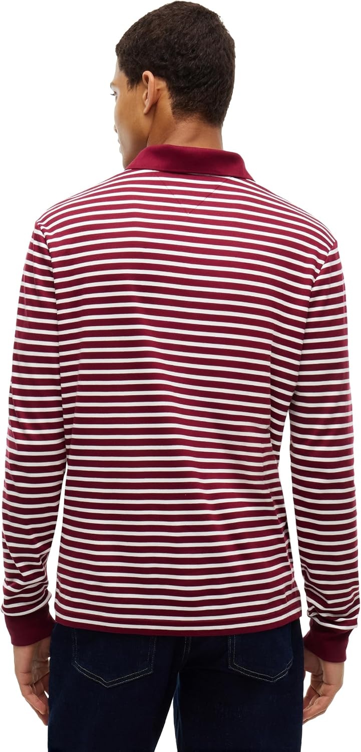image:imageTommy Hilfiger Mens Long Sleeve Casual Polo Shirts in Regular Fit with Liquid CottonBurgundy Ivory Petal