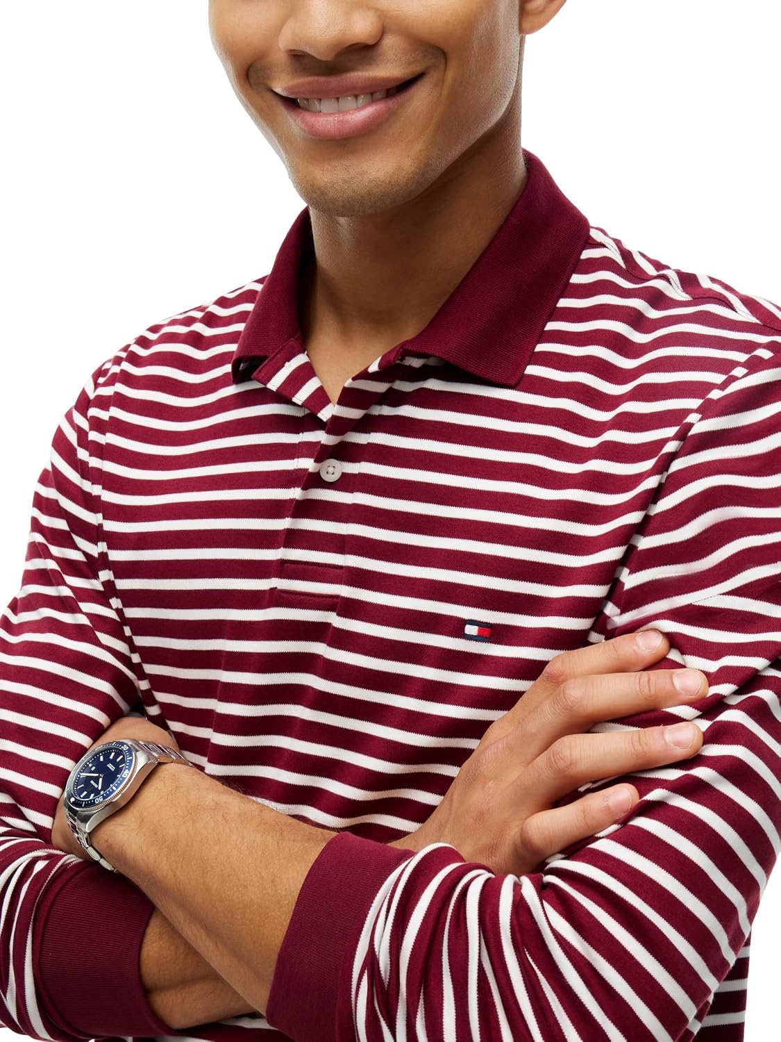 image:imageTommy Hilfiger Mens Long Sleeve Casual Polo Shirts in Regular Fit with Liquid CottonBurgundy Ivory Petal