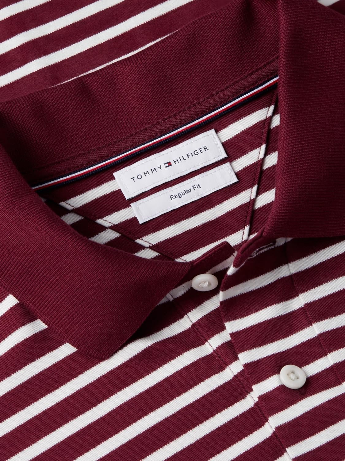 image:imageTommy Hilfiger Mens Long Sleeve Casual Polo Shirts in Regular Fit with Liquid CottonBurgundy Ivory Petal