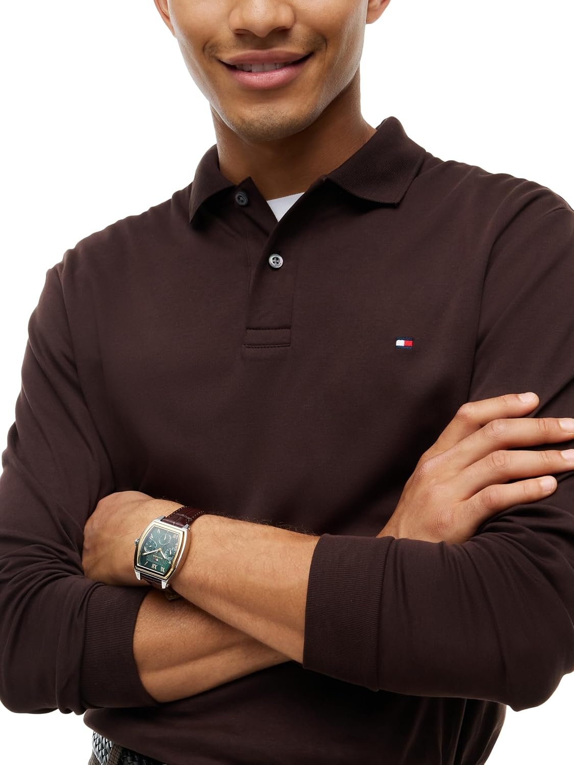 image:imageTommy Hilfiger Mens Long Sleeve Casual Polo Shirts in Regular Fit with Liquid CottonChocolate