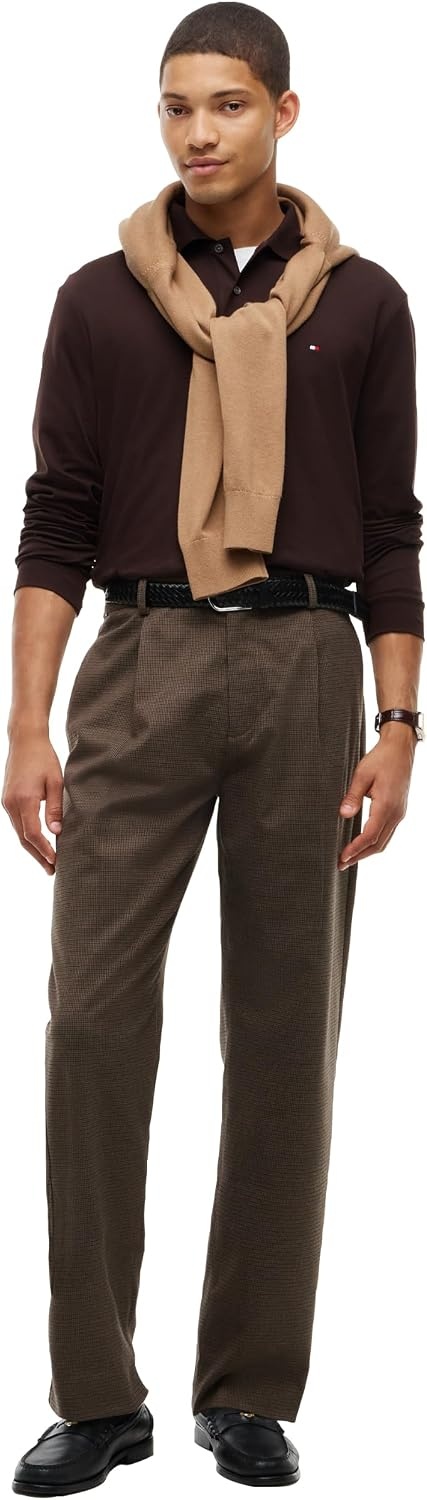 image:imageTommy Hilfiger Mens Long Sleeve Casual Polo Shirts in Regular Fit with Liquid CottonChocolate
