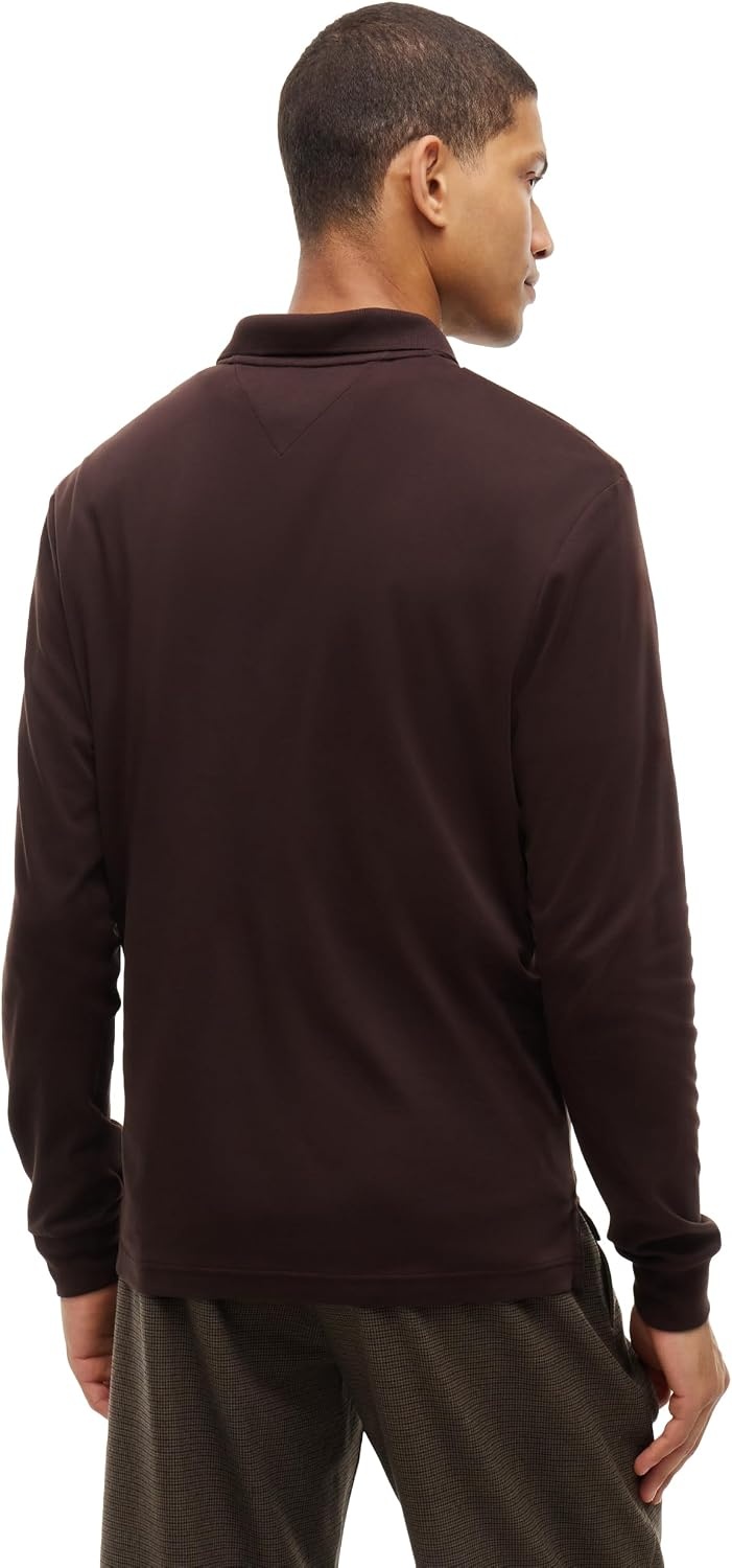 image:imageTommy Hilfiger Mens Long Sleeve Casual Polo Shirts in Regular Fit with Liquid CottonChocolate