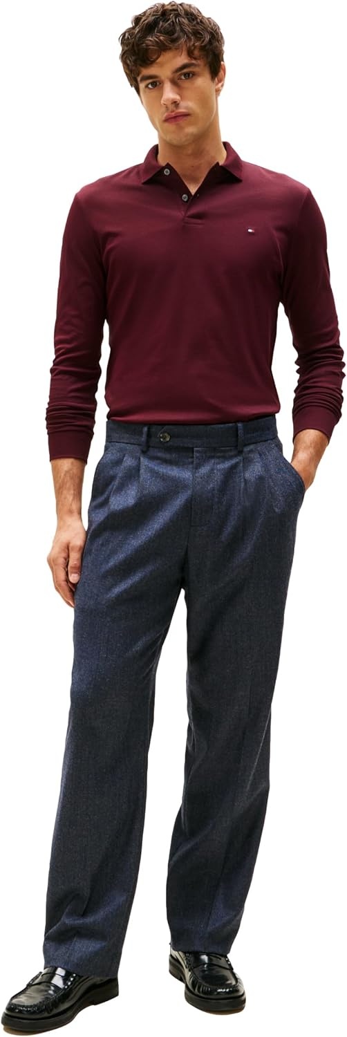 image:imageTommy Hilfiger Mens Long Sleeve Casual Polo Shirts in Regular Fit with Liquid CottonDeep Burgundy
